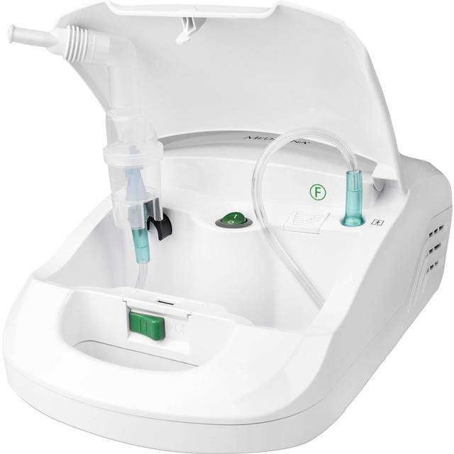 medisana IN 550 bärbar inhalator, kompressorförnimmare med munstycke och mask för vuxna och barn, för förkylning eller astma med extra tillbehör, lång slang och tillbehörsfack
