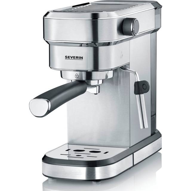 SEVERIN espressomaskin "Espresa", filterkaffemaskin med 3 insatser, kaffebryggare med mjölkskum för kaffe-mjölkspecialiteter, rostfritt stål borstat/svart, KA 5994
