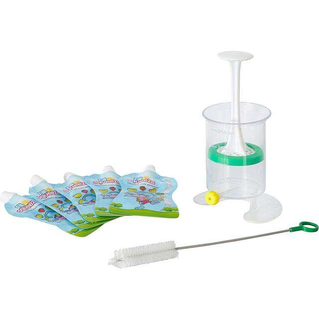 Fill n Squeeze Homemade Food Pouch Filler Kit with 5 Reusable Pouches, Pouch Spoon & Cleaning Brush for Weaning, Baby Food, Toddler Snacks. Reusable