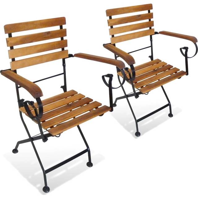 vidaXL Folding Garden Chairs with Armrest 2 pcs Solid Wood Acacia - Brown