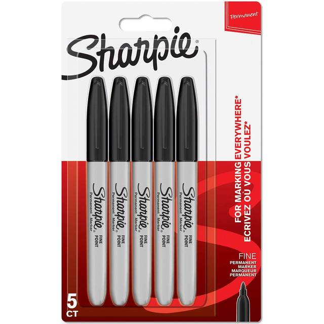 Sharpie Permanent Markers, Fine Point, Black, 5 Count