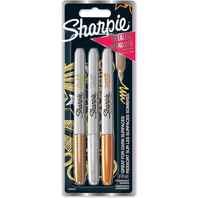 Sharpie Permanent Markers, Fine Point, Metallic, 3 Count