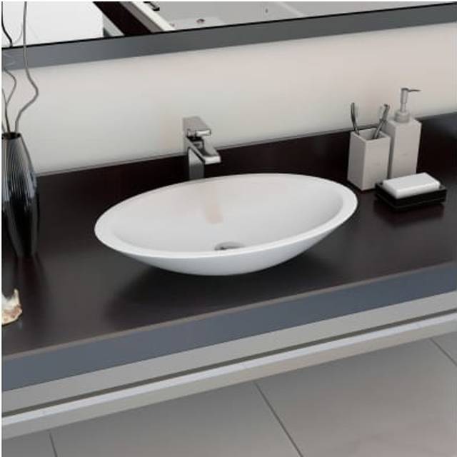 vidaXL Wash Basin 59.3x35.1x10.7 cm Mineral Cast/Marble Cast White
