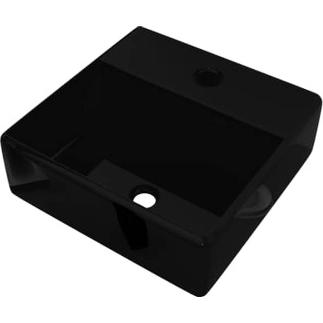 vidaXL Ceramic Bathroom Sink Basin with Faucet Hole Black Square