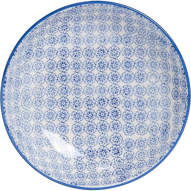 22cm Hand Printed Stoneware Pasta Bowls - Pack of Six - Navy