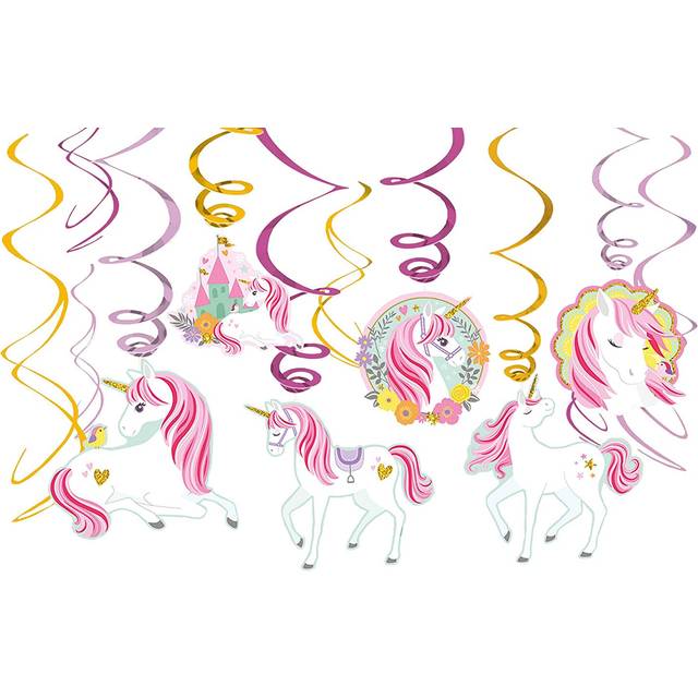 Swirls Unicorn Party Hängande Dekoration - 12-pack