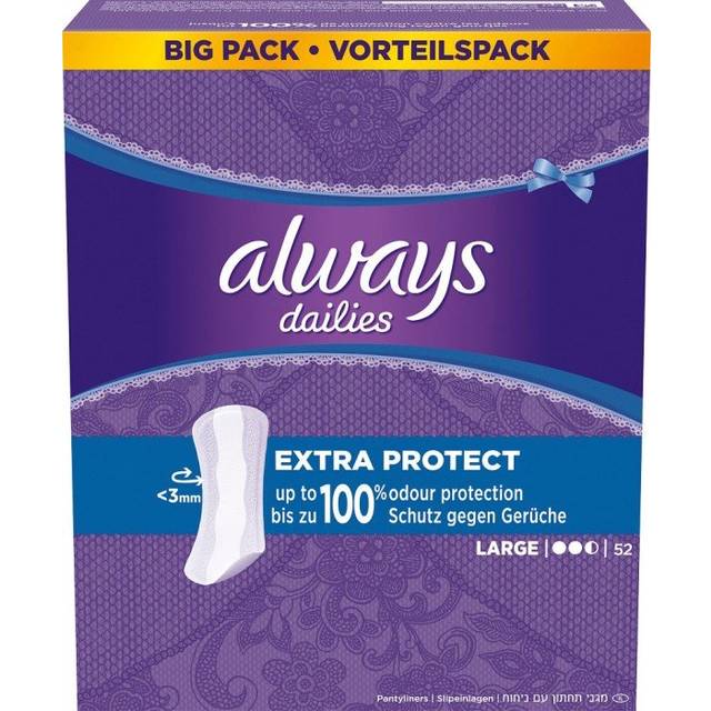 Always Dailies Large Extra Protect trosskydd med mild doft, 52 st