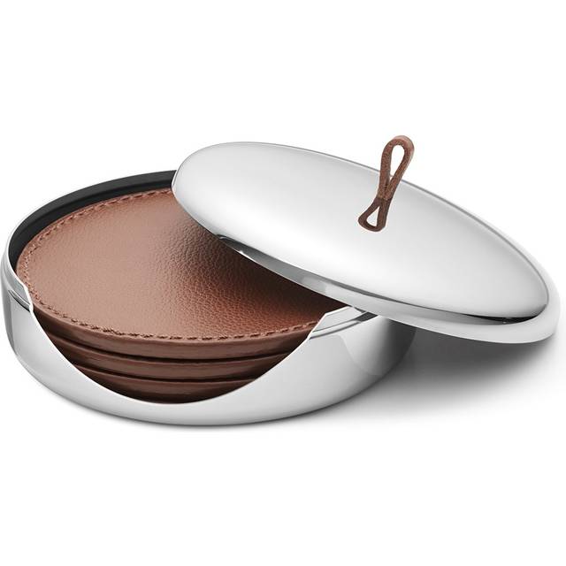 Georg Jensen Sky glasunderlägg 4-pack med etui Brunt läder