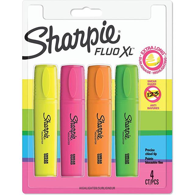 Sharpie Fluo Xl Highlighters Chisel Tip Fluorescent, 4 Count