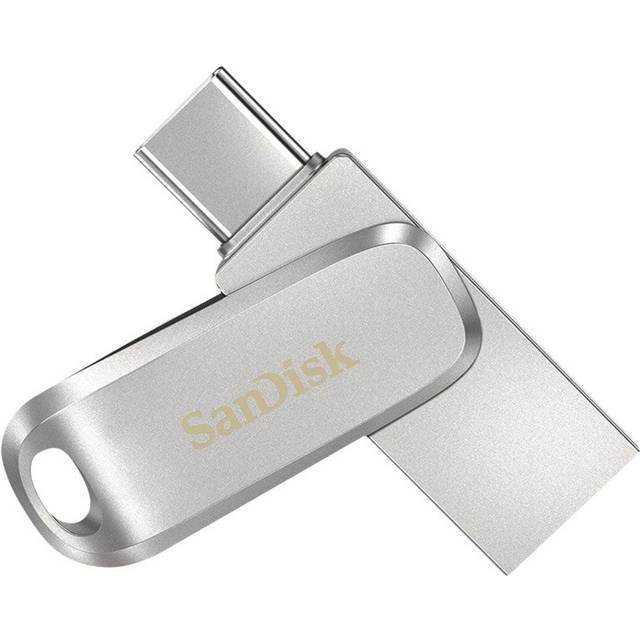 SanDisk 256GB Ultra Dual Drive Luxe, USB Type-C Flashminne, med reversibla USB-kontakter, Type-C och Type-A, för mobiler, plattor, Mac- och PC-datorer upp till 400 MB/s, helt i metall, Silver