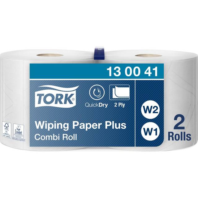 Tork Wiping Paper W1, W2 2 Ply Rolled White 2 Rolls of 750 Sheets