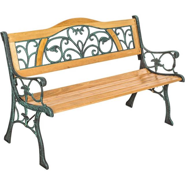Garden Bench Kathi - 2-seater, wood, cast iron, 124 x 60 x 83 cm - brown