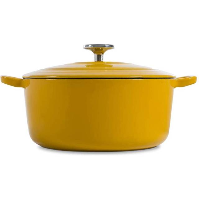 BK Köksredskap tysk emaljerat järn, 28 cm/6,7 liter holländsk ugn gryta med lock, induktion, diskmaskin och ugnssäker, solig gul
