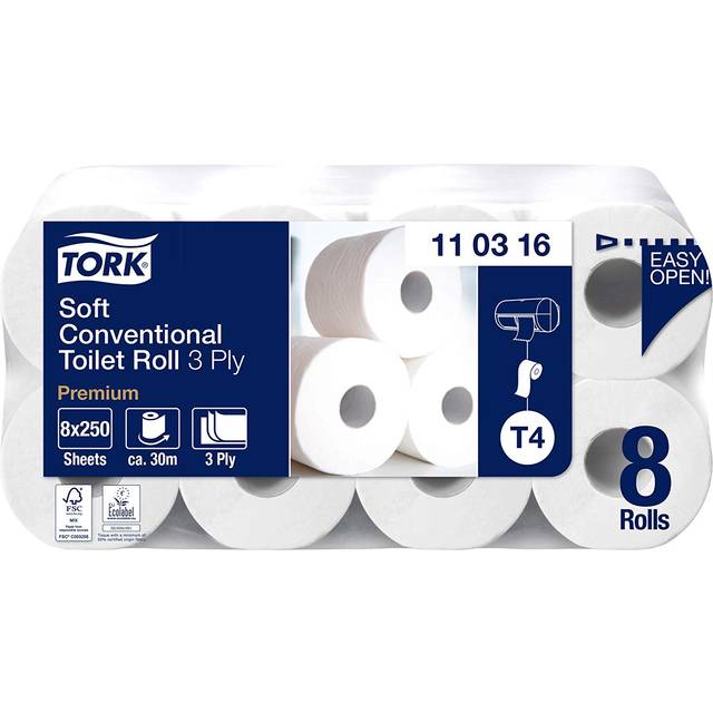 Soft Conventional Toilet Paper Roll White T4, Premium, 3-ply, 8 x 250 sheets, 110316