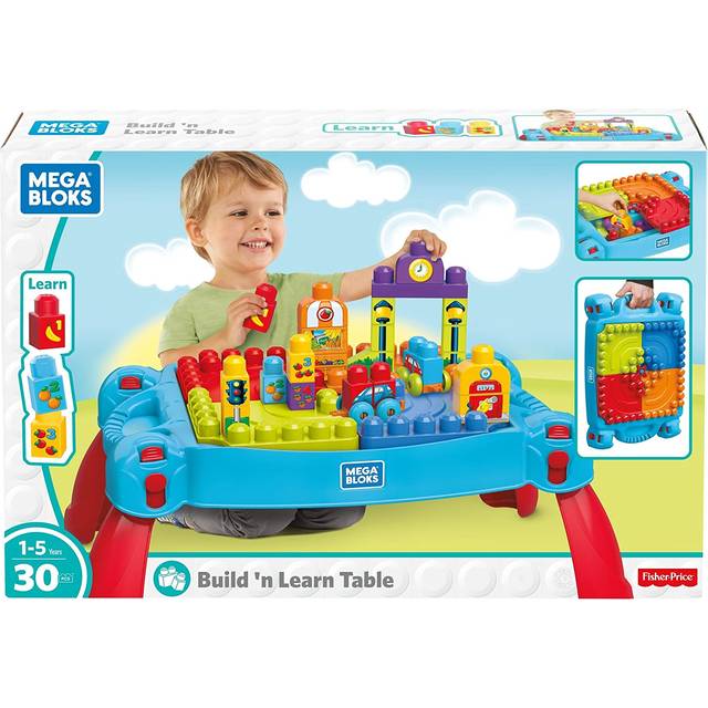 Mega First Builders Pink Build 'N Learn Table And Construction Bricks - One Colour