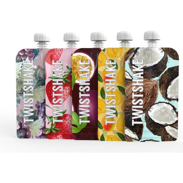 5x Squeeze Bag Reusable Baby Double Zip Food Pouch 220 ml, Refillable Food Storage Bag for Weaning, Yoghurt, Purees & Lumpy Homemade Baby Food,