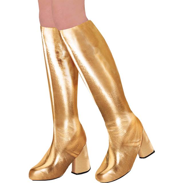 Gold gogo boot boots tops shoe covers 60s 70s retro disco fancy dress costume