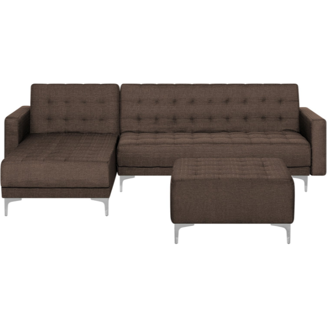 Right Hand Fabric Corner Sofa with Ottoman Brown ABERDEEN