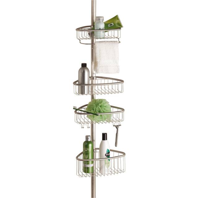 iDesign Telescopic Caddy, Stainless Steel Shower Storage Shelf with Constant Tension Technology, Compact Bathroom Organiser with 4 Baskets and 4