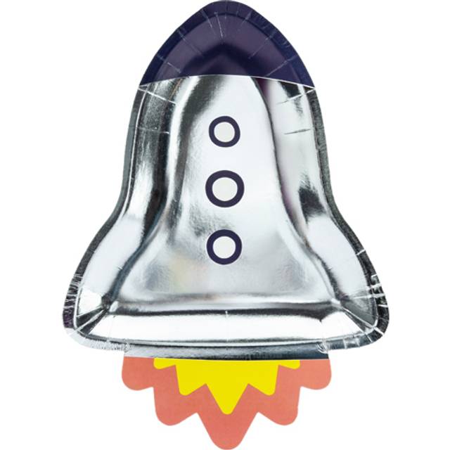 Spaceship Silver Paper Party Plates x 6 Childrens Space Party