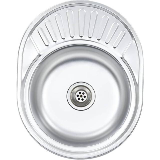 vidaXL Kitchen Sink with Strainer and Trap Oval Stainless Steel - Silver