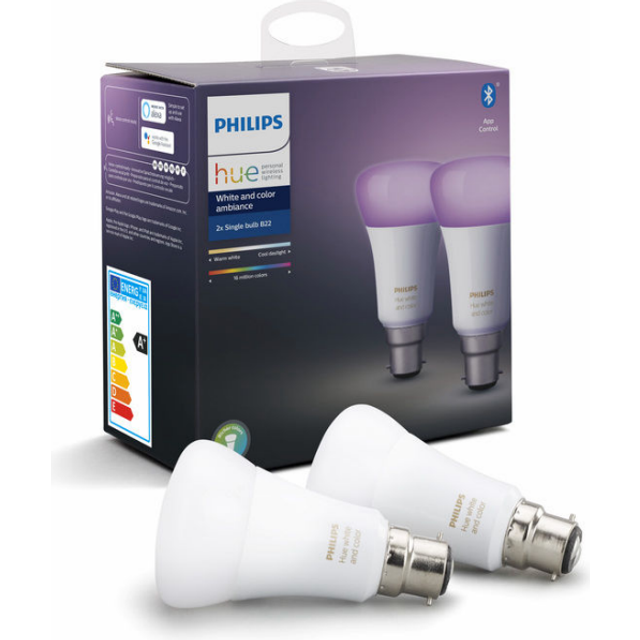 Philips Hue Twin Pack White and Colour Ambiance Smart Bulb LED [B22 Bayonet Cap] with Bluetooth. Works with Alexa and Google Assistant