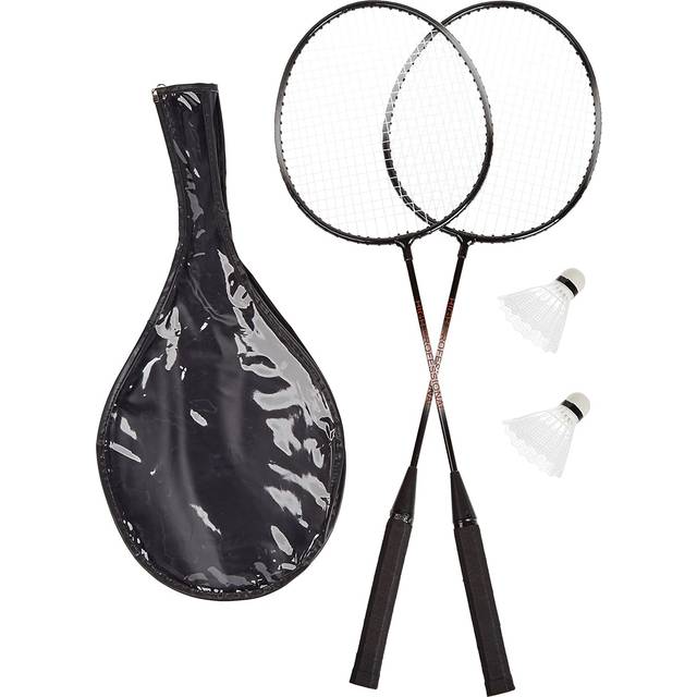 Relaxdays Badmintonset med väska, 2 robusta bollar, fjäderbollracket för barn vuxna, H x B 66 x 20 cm, grå 2 racketar