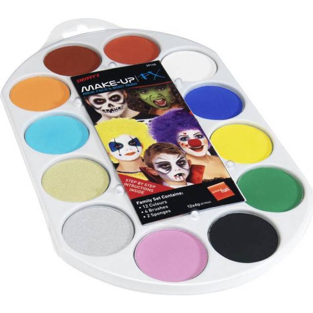 Assorted Colours Smiffy's Make Up Palette. - Face 12 Paint Pallet Brush Sponge -  face 12 paint pallet colours brush sponge makeup fx
