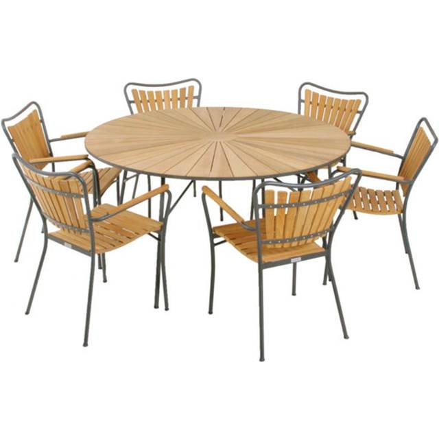 Marguerit trädgårdsbord ø140 cm + 6 stolar, Vit
