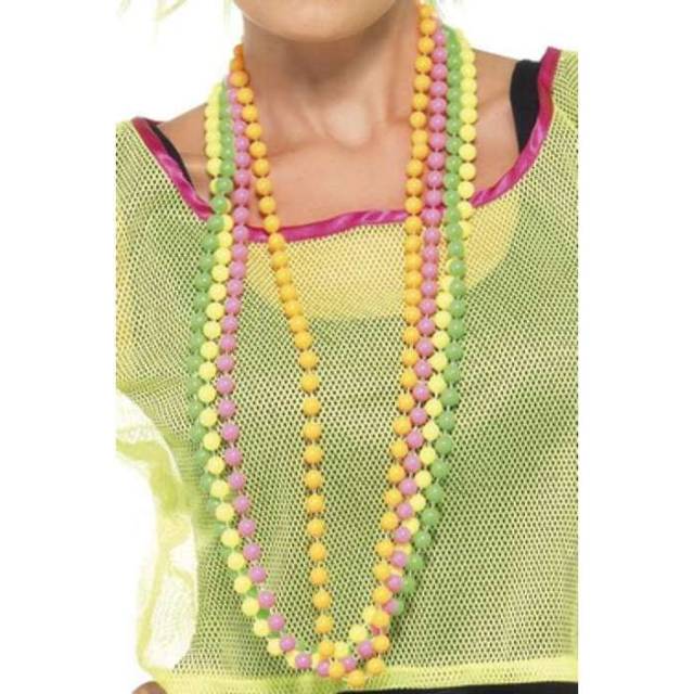 4 x Neon Party Beads Fluorescent Necklaces 80s Disco Fancy Dress