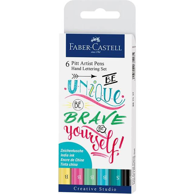 Faber-Castell Indian Ink Pitt Artist Pens - Hand Lettering Set of 6 - PASTEL COLOURS
