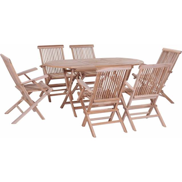 vidaXL 7 Piece Solid Teak Wood Folding Outdoor Dining Set Table and Chair