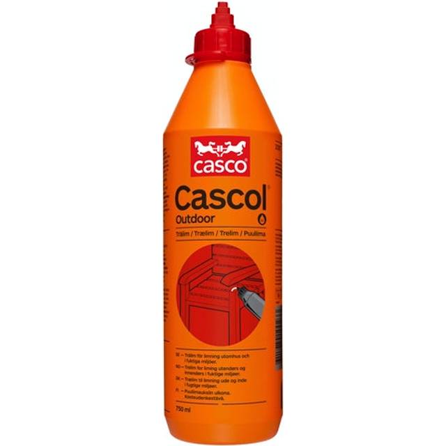 CASCO - Snabbhärdande och fuktbeständigt lim - Casco Cascol Outdoor vit/klar efter torkning - Fog- och monteringslimning för trä mot trä inom- och utomhus - Värmebeständigt - 750 ml