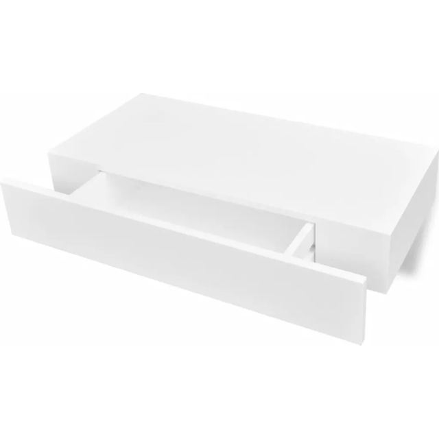 vidaXL White MDF Floating Wall Display Shelf 1 Drawer Book/DVD Storage