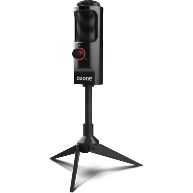 Ozone REC X50 spelmikrofon, streaming mikrofon, elektroder, dubbelriktat ljud, LED-belysning, stabilt fäste, USB, svart