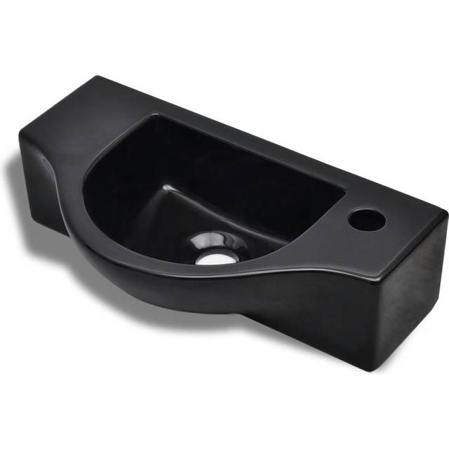 vidaXL Ceramic Bathroom Sink Basin with Faucet Hole Black
