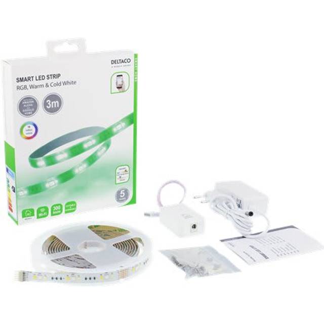 DELTACO Smart LED Strip Lights 3M WiFi Dimmable - White & RGB Light