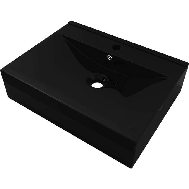 vidaXL Rectangular Ceramic Basin Black with Faucet Hole 60x46 cm