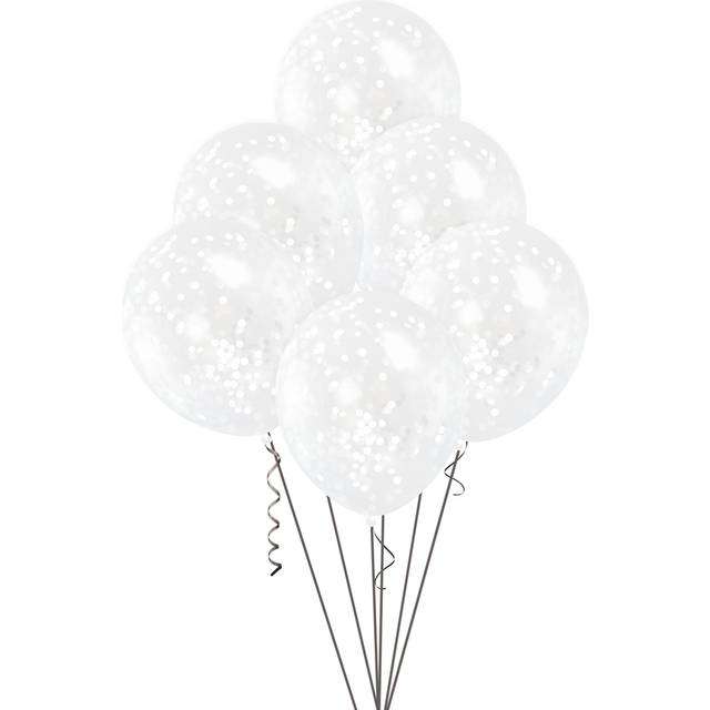 "Unique Party 58114 - 12"" White Confetti Balloons, Pack of 6"