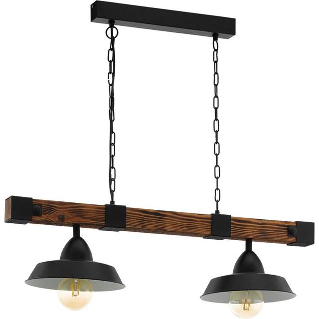 Eglo Oldbury Two Lamp Linear Pendant in Black with Burnt Wooden Crossb