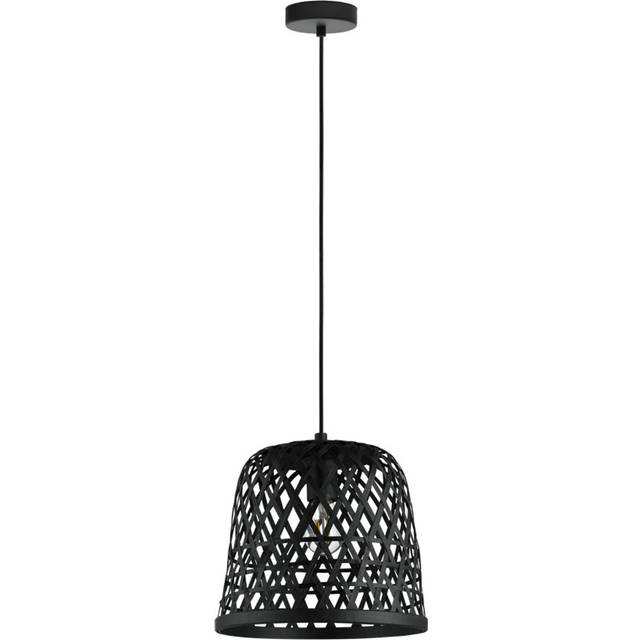 EGLO Pendellampa Kirkcolm, 1 lampa hängande lampa vintage, natur, boho, hygge, hänglampa av stål, träkorg flätad i naturfärger, matbord, vardagsrum hängande med E27-sockel
