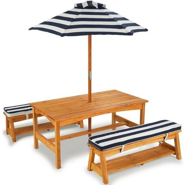 Kidkraft Outdoor Table & Bench Set with Cushions & Umbrella - Navy