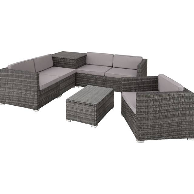 Garden Furniture Set Pisa - modular sofa, armchair, coffee table, cushion storage box - grey