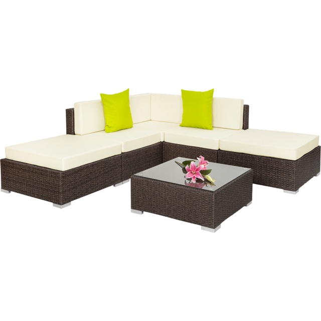 Garden Furniture Set Paris - modular corner sofa set with coffee table, thick cushions - grey
