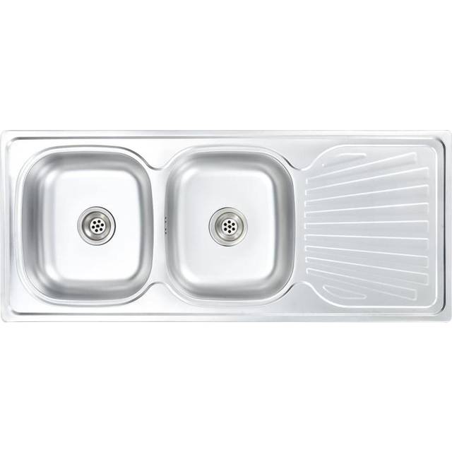 vidaXL Kitchen Sink Double Basin with Strainer & Trap Stainless Steel - Silver
