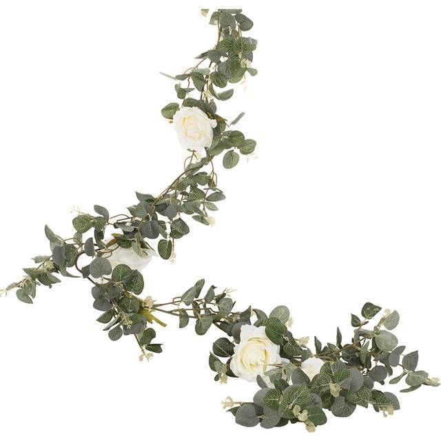 Ginger ray - artificial eucalyptus & white roses flower garland wedding