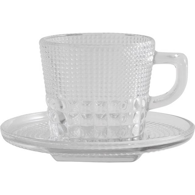 Nordal - Glass Cup W/Saucer, Clear Glass