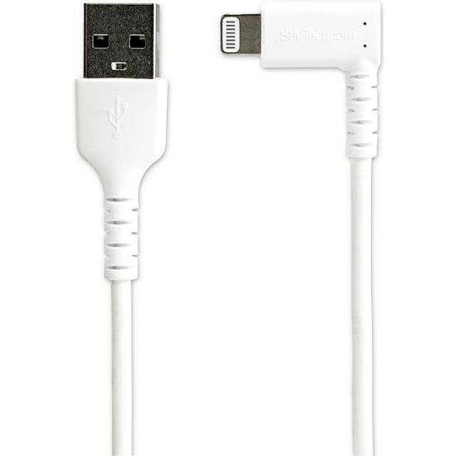 StarTech.com 3ft (1m) Durable USB A to Lightning Cable - White 90° Right Angled Heavy Duty Rugged Aramid Fiber USB Type A to Lightning Charging/Sync Cord - Apple MFi Certified - iPhone