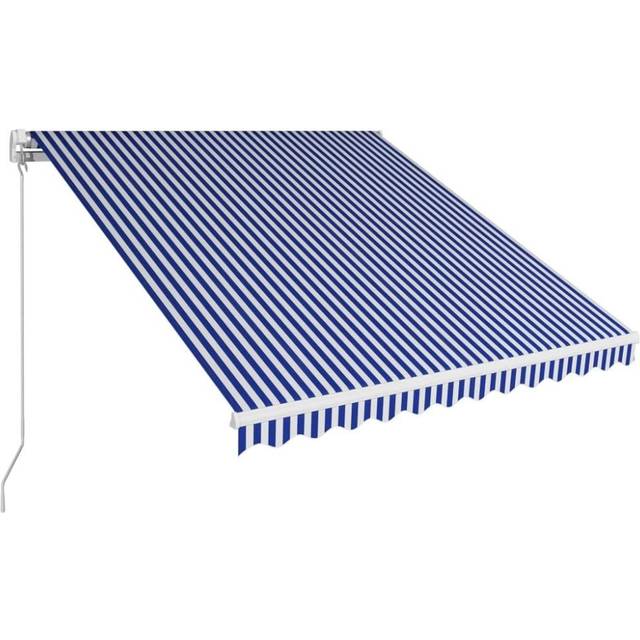 vidaXL Manual Retractable Awning 300x250cm Blue and White Folding Canopy Shade