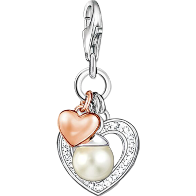 THOMAS SABO, Jewellery, female, Gray, ONE SIZE, Rose Gold Heart Charm with Pearl and Zirconia